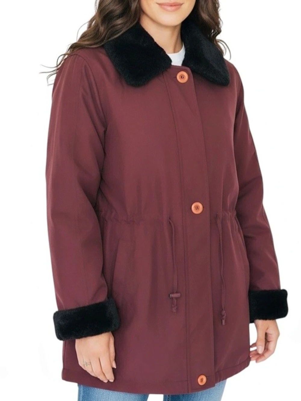 Vintage Larry Levine Faux Fur Collar Utility Adjustable Waist Button Zip Jacket